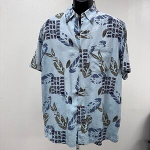Floral Camp Shirt Tropical Blue Print Button‎ Up Short Sleeve Size XL